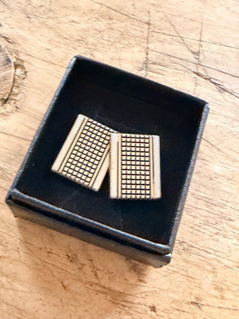 Rectangular Grid Cufflinks Gold-Tone Vintage Mens Accessories